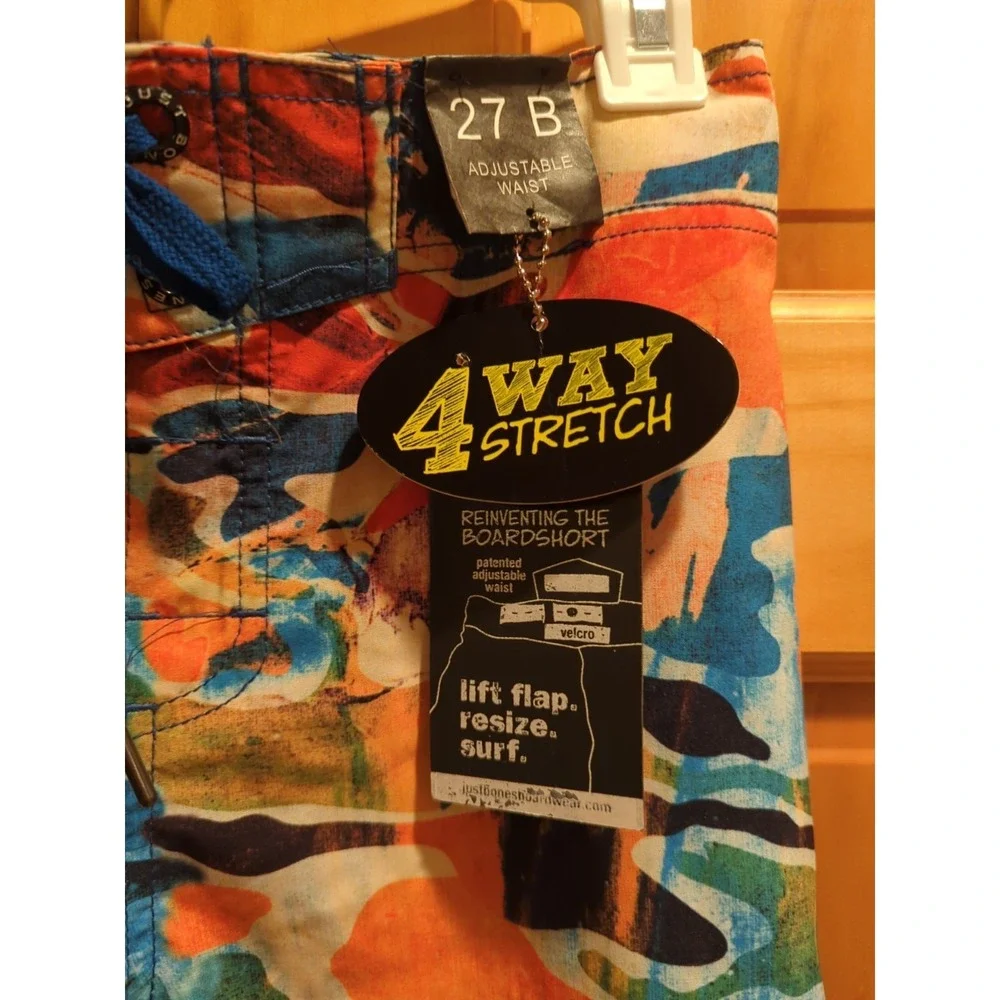 Just Bones Boardwear Mens/Boys Blue/Orange Camo print board shorts Size 27 waist